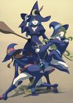  :d atatatamu belt blonde_hair blue_eyes blue_hair boots breasts broom brown_eyes brown_hair choker crescent diana_cavendish full_body hat highres hood hooded_robe kagari_atsuko knee_boots little_witch_academia long_hair looking_at_viewer loose_belt medium_breasts multicolored_hair multiple_girls open_mouth pose red_eyes robe school_uniform smile staff two-tone_hair ursula_charistes wand wavy_hair witch witch_hat 