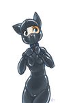  2017 alec8ter anthro bondage_gloves breasts calico_cat camel_toe cat clothed clothing collar feline female furgonomics gimp_suit hi_res mammal rubber rubber_suit signature simple_background skinsuit solo straps tight_clothing white_background 