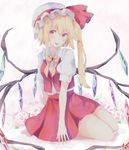  :p bad_id bad_pixiv_id bangs blonde_hair blush bow bowtie commentary crystal flandre_scarlet flower frilled_shirt_collar frilled_sleeves frills hat hat_ribbon long_hair looking_at_viewer mob_cap pink_flower pink_rose puffy_short_sleeves puffy_sleeves red_eyes red_ribbon red_skirt red_vest ribbon rose shiromoru_(yozakura_rety) shirt short_sleeves side_ponytail sitting skirt skirt_set smile solo tongue tongue_out touhou twitter_username vest white_shirt wings yellow_bow yellow_neckwear yokozuwari 