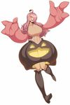  1girl ahoge breasts fangs gourgeist hair_over_one_eye huge_breasts long_hair personification pink_hair pokemon smile solo space_jin yellow_eyes 
