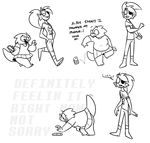 alphys anthro black_and_white clothed clothing dialogue duo eye_patch eyewear female glasses monochrome phone speech_bubble spurkeht text undertale undyne video_games 