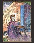  2006 anthro chair chess clothing dress feline female leopard mammal sitting snow_leopard solo staircase traditional_media_(artwork) watercolor_(artwork) window zetallis 