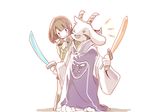  ambiguous_gender anthro asriel_dreemurr boss_monster caprine chara_(undertale) clothed clothing costume duo fur goat god_of_hyperdeath hair horn human long_ears male mammal melee_weapon simple_background sword undertale video_games weapon white_background white_fur y_r_k_4 
