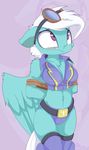  anthro blush bound breasts cleavage clothed clothing equine eyewear feathered_wings feathers female fleetfoot_(mlp) friendship_is_magic frown fur goggles hair mammal mistydash my_little_pony navel pegasus solo teeth white_hair wings wonderbolts_(mlp) 