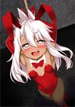  ahegao animal_ears armpits arms_up bad_id bad_pixiv_id bare_shoulders bdsm blush bondage bound breasts bunny_ears bunnysuit chloe_von_einzbern cleavage dark_skin detached_collar elbow_gloves fate/kaleid_liner_prisma_illya fate_(series) fishnets gloves heart heart-shaped_pupils highres long_hair looking_at_viewer okuri_banto open_mouth pink_hair rope saliva small_breasts solo symbol-shaped_pupils yellow_eyes 