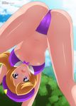  bikini blonde_hair breasts cameltoe from_below hat large_breasts open_mouth shijou_hinako spread_legs surprised swimsuit the_king_of_fighters twintails zel-sama 