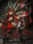  axe belt boots breasts cleavage demon_girl demon_horns gloves highres horns large_breasts long_hair navel red_hair satan_(the_seven_deadly_sins) skull solo the_seven_deadly_sins thighhighs visqi weapon 