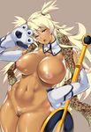  amanda_(sennen_sensou_aigis) blonde_hair breasts dark_skin gloves highres large_breasts long_hair looking_at_viewer navel nipples nude open_mouth paw_gloves paws pubic_hair sennen_sensou_aigis shigaoka solo two_side_up very_long_hair yellow_eyes 