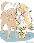  ^_^ animal animal_ears animal_hug animal_print black_hair blush brown_hair cheetah_(kemono_friends) cheetah_ears cheetah_print cheetah_tail closed_eyes closed_mouth collared_shirt dog duplicate extra_ears eyebrows_visible_through_hair eyelashes facing_another full_body gloves gradient_hair happy heart hug jpeg_artifacts kanimura_ebio kemono_friends kneeling long_hair multicolored_hair necktie orange_hair pleated_skirt print_gloves print_legwear print_neckwear print_skirt shirt short_sleeves sidelocks skirt smile spotted_hair tail thighhighs twitter_username very_long_hair white_shirt white_skin wing_collar zettai_ryouiki |3 