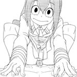  1boy 1girl abs asui_tsuyu boku_no_hero_academia clothed_female_nude_male frog_girl girl_on_top looking_at_viewer nipple_tweak nipples panties panty_peek penis pov school_uniform sex sketch skirt smile underwear 