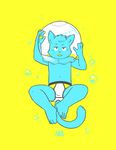  5_fingers 5_toes anthro blue_fur briefs bulge cat clothing cub feline fur jeck male mammal navel nipples simple_background solo toes underwear whiskers yellow_nose yellow_tongue young 