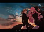  bad_id bad_pixiv_id black_hair blonde_hair blue_eyes coat green_eyes highres kito_(coyo) long_hair looking_back megurine_luka multiple_girls pink_hair prima sky sweet_ann vocaloid 