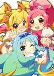  blue_hair bow chantilly choker cure_blossom cure_marine cure_sunshine hanasaki_tsubomi heartcatch_precure! kurumi_erika long_hair magical_girl multiple_girls myoudouin_itsuki orange_bow pink_bow pink_choker pink_hair ponytail precure ribbon twintails very_long_hair 