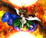  arm_cannon asymmetrical_clothes bow brown_hair cape eyes green_bow hair_bow long_hair mismatched_footwear oso_(toolate) red_eyes reiuji_utsuho solo touhou weapon wings 