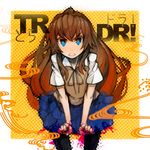  aco_(koaya_ako) aisaka_taiga blue_eyes brown_hair frown long_hair open_mouth paint_splatter school_uniform solo thighhighs toradora! 