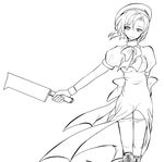  greyscale hat hatchet higurashi_no_naku_koro_ni kirino_(safeout) lineart monochrome nose_hatchet ryuuguu_rena short_hair solo thighhighs 