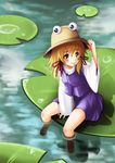  aodu_fumiyoshi blonde_hair eyes hat highres lily_pad moriya_suwako short_hair solo touhou yellow_eyes 