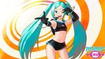  aqua_eyes aqua_hair bad_id bad_pixiv_id cosplay elbow_gloves gahon gloves hatsune_miku headset midriff navel one_eye_closed open_mouth pointing project_diva project_diva_(series) short_shorts shorts smile solo space_channel_39_(module) space_channel_5 twintails ulala ulala_(cosplay) v vocaloid 