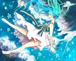  aqua_eyes aqua_hair bad_id bad_pixiv_id cloud dress hatsune_miku headphones long_hair miyake_achi music singing sky solo star twintails vocaloid 