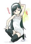  armpits black_hair hairband kumashiro_maya long_hair ookamiuo pinky_out seikimatsu_occult_gakuin smell solo thighhighs translation_request 