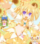  alternate_costume blonde_hair blue_eyes bow choker cosplay coupe cure_sunshine cure_sunshine_(cosplay) hair_bow heartcatch_precure! luna_child magical_girl marimo_(artist) midriff multiple_girls navel open_mouth orange_choker outstretched_arms potpourri_(heartcatch_precure!) precure skirt spread_arms star_sapphire sunny_milk sweatdrop touhou twintails yellow yellow_background yellow_bow yellow_skirt 