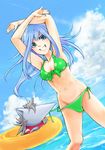  bikini blue_eyes blue_hair dutch_angle eruka_frog innertube kiriga_naina solo soul_eater swimsuit untying 