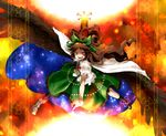  arm_cannon asymmetrical_clothes bow brown_hair cape green_bow hair_bow mismatched_footwear oso_(toolate) red_eyes reiuji_utsuho solo touhou weapon wings 