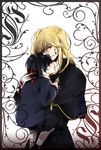  bad_id bad_pixiv_id black_hair blonde_hair blood brothers capelet carrying closed_eyes earrings formal frills gathers gilbert_nightray gloves heterochromia jewelry long_hair male_focus multiple_boys pandora_hearts red_eyes ruru_(yuzu812) siblings vincent_nightray yellow_eyes younger 