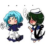  anchor angry blue_hair blush bracelet buuwa chibi green_hair hat hood hood_down jewelry kumoi_ichirin multiple_girls murasa_minamitsu pout sailor sailor_hat short_hair touhou 