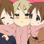  cheek-to-cheek hirasawa_ui hirasawa_yui k-on! kotobuki_tsumugi multiple_girls porinkii scarf shared_scarf 