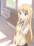  bad_id bad_pixiv_id bench blonde_hair blue_eyes highres hirokiku k-on! kotobuki_tsumugi long_hair school_uniform solo 