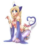  animal_ears blonde_hair blue_eyes blush bracelet detached_sleeves feet gypsy_(ragnarok_online) heart heart_tail jewelry kawagoe_pochi kneeling long_hair paw_pose ragnarok_online sandals solo tail toes 