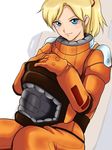  blonde_hair blue_eyes elle_vianno gundam gundam_zz monocoque ponytail solo spacesuit 