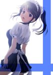  absurdres black_eyes black_hair dutch_angle highres long_hair looking_back love_plus maid maid_headdress nanashi_noiji ponytail purple_eyes solo takane_manaka waitress 