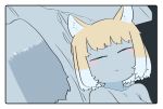  1koma 2girls animal_ears bangs black_hair collarbone comic dutch_angle eyes_closed face fox_ears grey_hair gunzan half-closed_eyes highres kemono_friends looking_at_another lying medium_hair multicolored_hair multiple_girls nude on_bed on_side orange_hair out-of-frame_censoring shoebill_(kemono_friends) silent_comic smile solo_focus tibetan_sand_fox_(kemono_friends) two-tone_hair white_hair yuri 