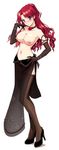  1girl bare_shoulders black_choker blush breasts choker cleavage female full_body high_heels large_breasts long_hair mabinogi neck necklace nipples purple_eyes red_hair rua sad solo standing topless 