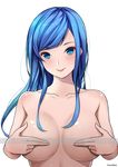  :p artist_name bad_id bad_pixiv_id bangs blue_eyes blue_hair blush breasts covering_nipples dungeon_and_fighter large_breasts long_hair looking_at_viewer nude smile solo swept_bangs tongue tongue_out upper_body yeoohdam 