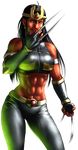  abs ahoge armband belt_buckle black_hair breasts buckle claws cosplay crop_top earrings fingerless_gloves gloves halter_top halterneck highres jewelry kamen_rider kamen_rider_kuuga_(series) large_breasts leather leather_pants long_hair marvel midriff muscle muscular_female navel pants pointy_ears red_hair red_skin solo taikyokuturugi tiara x-23 x-23_(cosplay) x-men zipper zu-mebio-da 