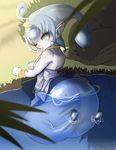  big_butt blue_eyes blue_hair breasts butt dwn-000 ever_oasis female hair isuna_(ever_oasis) looking_back marine merfolk nintendo one_eye_closed pointy_ears rock solo tongue tongue_out video_games water water_spirit wink 