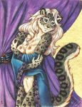  4_fingers anthro blue_eyes breasts feline female fur hair leopard mammal nipples snow_leopard solo stephanie_lynn white_hair 