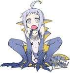  2017 4_fingers 4_toes amphibian animal_humanoid blue_scales capcom claws clothing ear_fins female fin grey_eyes grey_hair hair humanoid jewelry monster_hunter necklace not_furry one-piece_swimsuit open_mouth scales shark_tooth_necklace sharp_teeth short_hair signature swimsuit teeth toes video_games yoshida_hideyuki zamtrios 