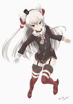  1girl amatsukaze_(kantai_collection) choker copyright_request female kantai_collection long_hair looking_at_viewer oonuma_hiroshi simple_background solo thighs white_background white_hair 