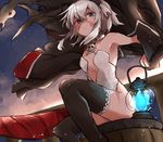  1girl animal_ears bare_shoulders blue_eyes breasts coat collar fate/grand_order fate_(series) grey_hair leotard mary_read_(fate/grand_order) scar short_hair small_breasts sword thighhighs weapon 