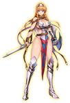 armor armored_boots bangs bikini_armor blonde_hair blue_eyes boots braid breasts cleavage full_body gauntlets hairband holding holding_sword holding_weapon large_breasts leina long_hair looking_at_viewer official_art pelvic_curtain queen's_blade queen's_blade_unlimited shield side_braid solo standing sword transparent_background twin_braids weapon 