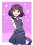  avery_(little_witch_academia) belt hair_ornament hairclip little_witch_academia looking_at_viewer purple_eyes purple_hair sabi_(kinokovo) school_uniform short_hair skirt smile solo 