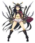  ;) black_hair breasts from_below full_body garuku gloves hair_ornament holding holding_weapon long_hair medium_breasts midriff mismatched_sleeves navel official_art one_eye_closed oshiro_project oshiro_project_re outstretched_hand pleated_skirt purple_eyes skirt smile solo sunpu_(oshiro_project) transparent_background very_long_hair weapon white_gloves white_skirt 