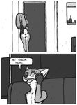  anthro bottomless butt clothed clothing comic dialogue disney female judy_hopps lagomorph luraiokun male mammal nick_wilde nude phone sofa zootopia 