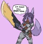  animated anthro armor canine fur mammal melee_weapon monster_hunter_world purple_eyes purple_fur solo stardogdraws sword weapon wolf 