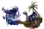  2017 alpha_channel aquatic_dragon axirpy blue_fur bridge chibi crystal cute deviantsoulmates dragon duo feathers feral flower fluffy fur furred_dragon hi_res ice lothar male membranous_wings multicolored_fur outside palm_tree plant rainbow simple_background snow transparent_background tree water white_fur wings 