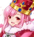  :d blush brown_eyes crown fur_trim hair_ornament hairclip koharu_yoshino long_hair looking_at_viewer open_mouth portrait sakura_quest smile solo yui_(daijun) 